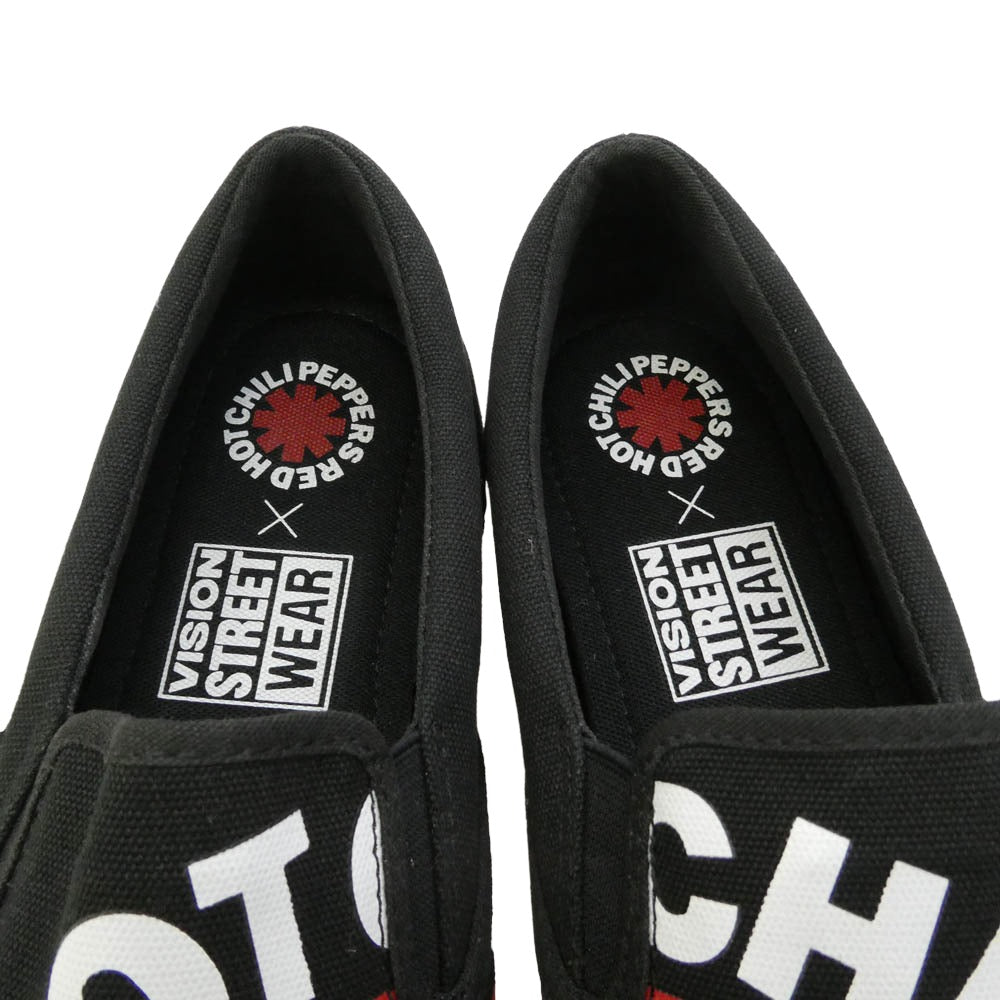 ヴィジョンストリートウェア VSW-9158 × Red Hot Chili Peppers Canvas Slip-On レッド・ホット・チリ・ペッパーズ キャンバス スリッポン スニーカー ブラック系 27cm【中古】