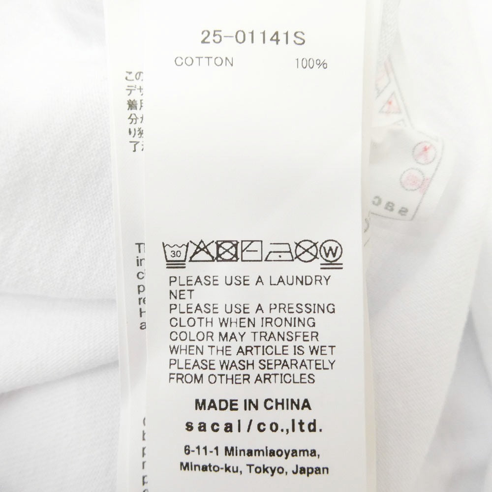 Sacai サカイ 25-01141S × Mungo Thomson Cotton Jersey T-Shirt グラフィック プリント コットン Tシャツ ホワイト系 2【中古】