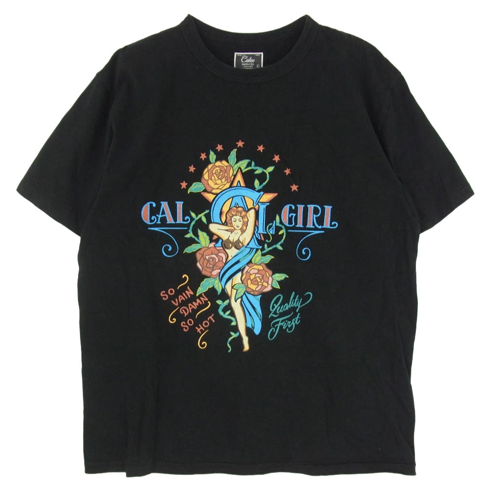 CALEE キャリー 23SS CL-23SS004NT BINDER NECK SYNDICATE RETRO GIRL VINTAGE T-SHIRT グラフィックプリント Tシャツ 半袖カットソー ブラック系 L【中古】