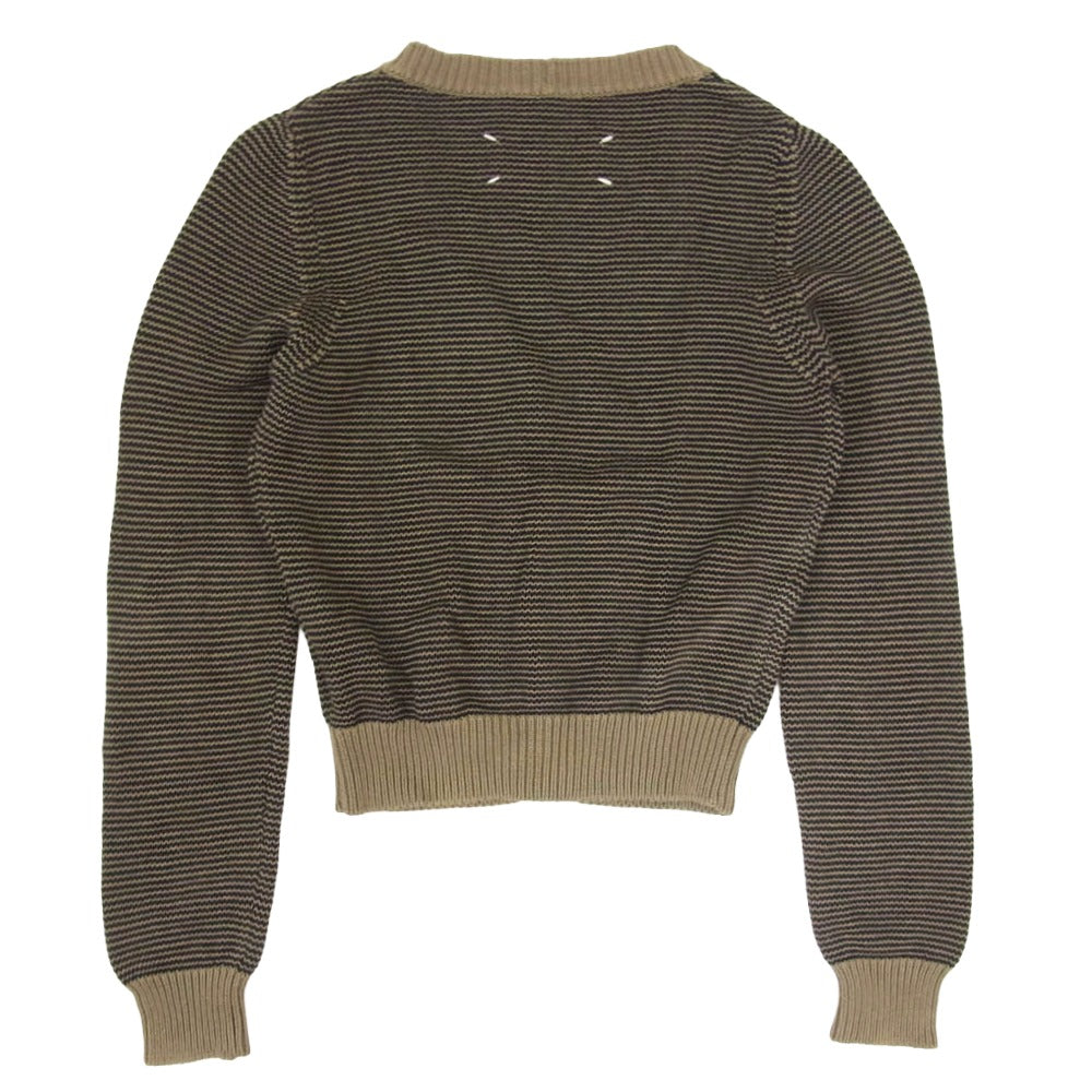 MAISON MARTIN MARGIELA メゾンマルタンマルジェラ 333-16533 白タグ オリゾンティ 四つタグ コットン ボーダー Ⅴネック カーディガン ブラウン系 S【中古】