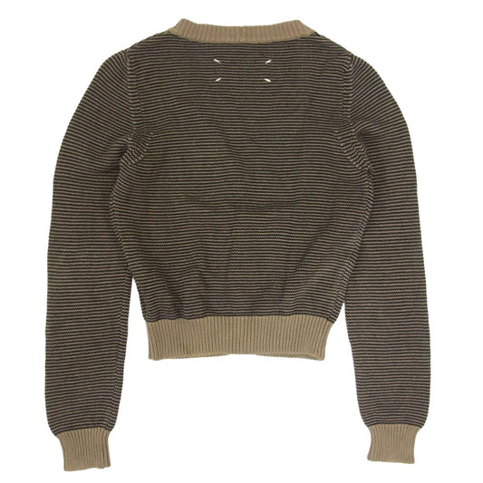 MAISON MARTIN MARGIELA メゾンマルタンマルジェラ 333-16533 白タグ オリゾンティ 四つタグ コットン ボーダー Ⅴネック カーディガン ブラウン系 S【中古】