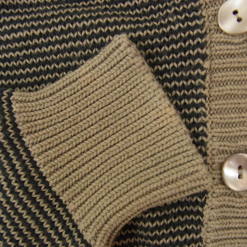 MAISON MARTIN MARGIELA メゾンマルタンマルジェラ 333-16533 白タグ オリゾンティ 四つタグ コットン ボーダー Ⅴネック カーディガン ブラウン系 S【中古】