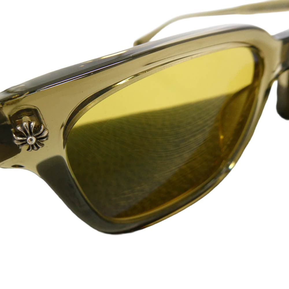 CHROME HEARTS クロムハーツ（原本無） COX UCKER CHクロス テンプル ウェリントン アイウェア 眼鏡 サングラス イエロー系 ブラウン系 52□19-153【中古】