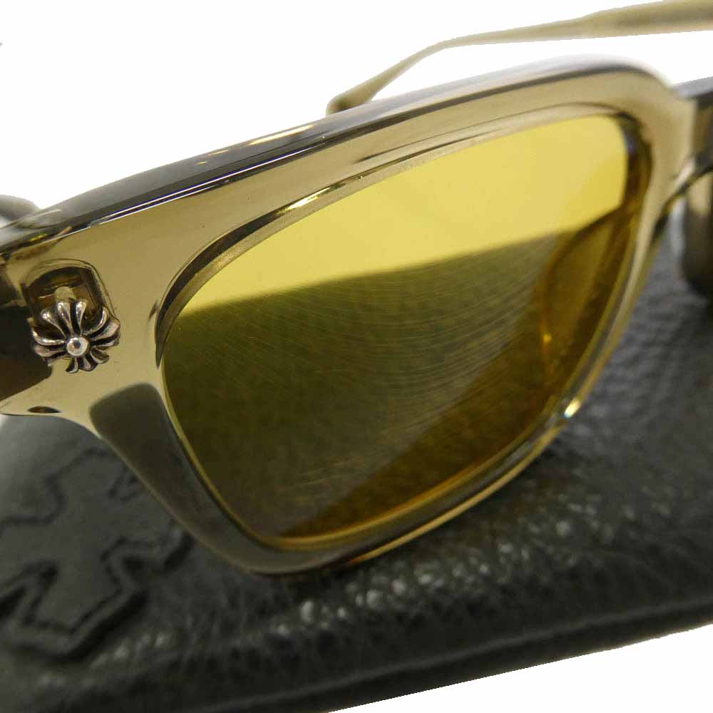 CHROME HEARTS クロムハーツ（原本無） COX UCKER CHクロス テンプル ウェリントン アイウェア 眼鏡 サングラス イエロー系 ブラウン系 52□19-153【中古】