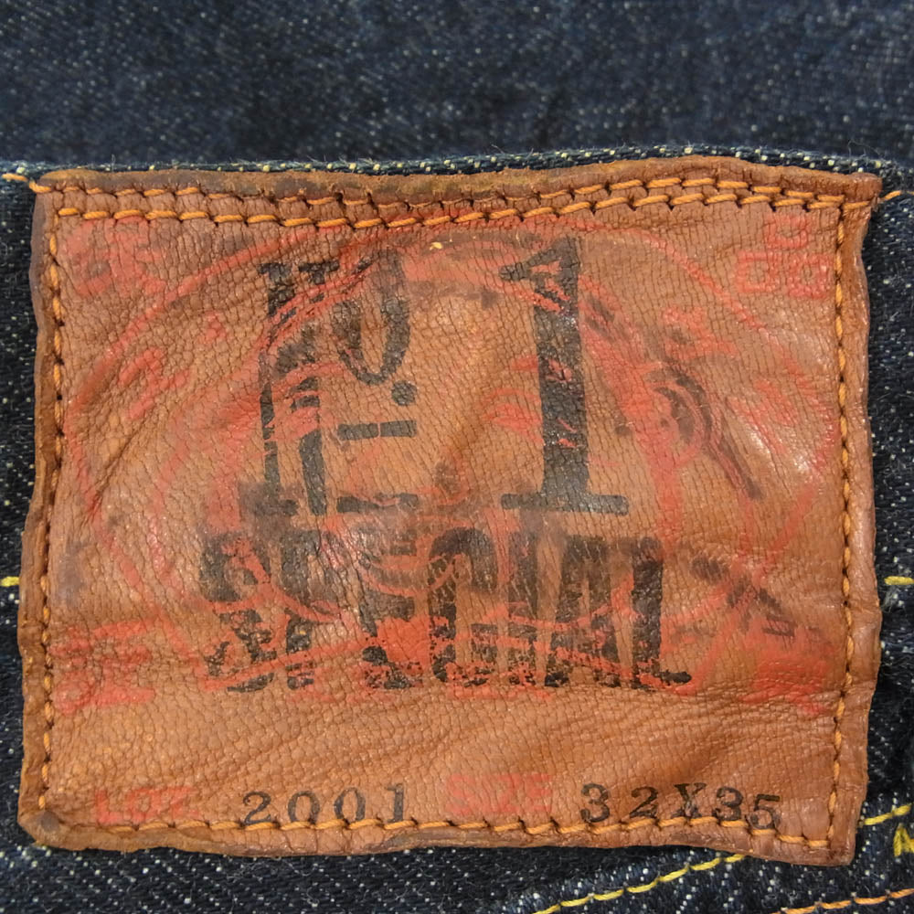 EVISU エヴィス 2001 No.1スペシャル ホワイト カモメ ペンキ ボタンフライ デニム パンツ インディゴブルー系 32【中古】