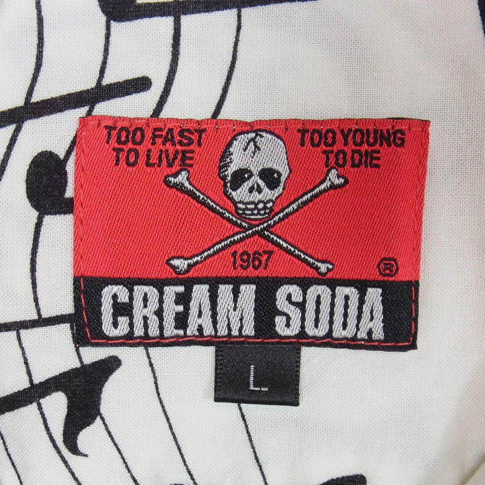 CREAM SODA クリームソーダ 音符柄 長袖 オープンカラー シャツ ホワイト系 L【中古】