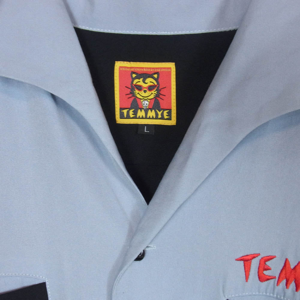 CREAM SODA クリームソーダ TEMMYE ティミー オープンカラー 半袖 シャツ ブラック系 ブルー系 灰青緑系 L【中古】
