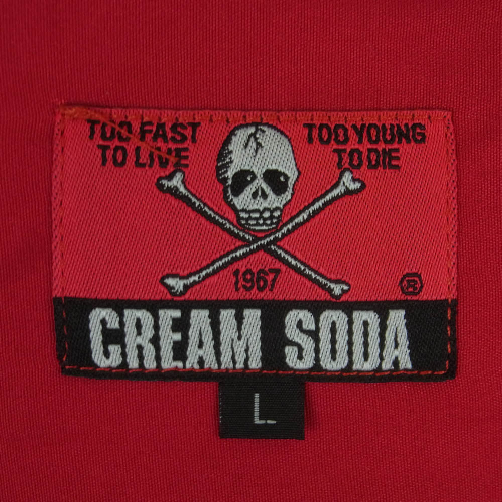 CREAM SODA クリームソーダ パネル切替えし 半袖 オープンカラー シャツ レーヨン 中国製 レッド系 ブラック系 L【中古】