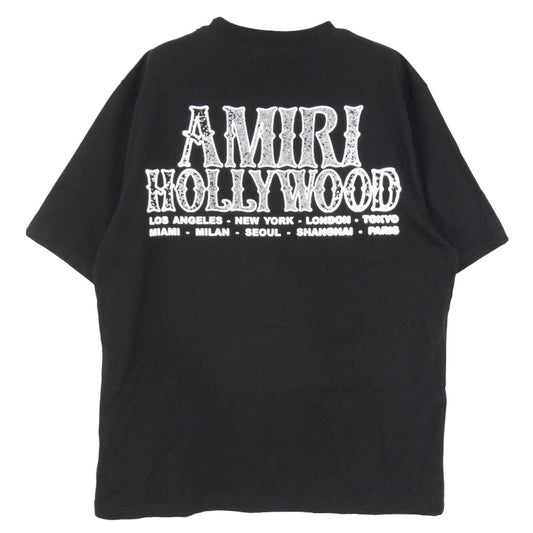 AMIRI アミリ AMTOJR1035 HOLLYWOOD CITY TEE ハリウッド シティ ロゴ バックプリント クルーネック 半袖 Tシャツ ブラック系 L【極上美品】【中古】