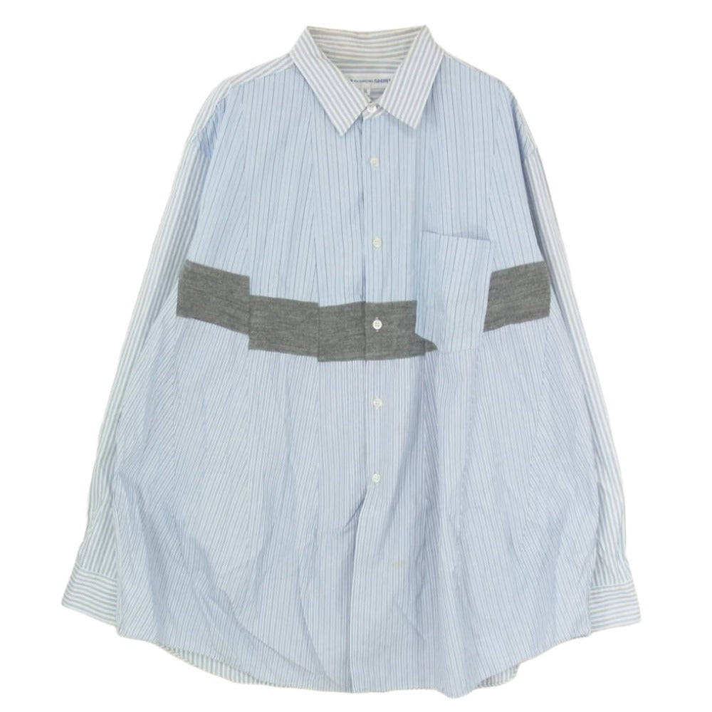COMME des GARCONS コムデギャルソン D-TK9210 CDG SHIRT 切替 ニット コンビ ストライプ 長袖 シャツ ブルー系 M【中古】