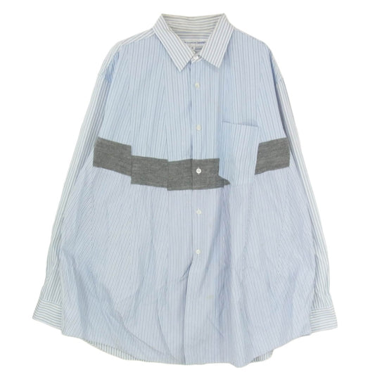 COMME des GARCONS コムデギャルソン D-TK9210 CDG SHIRT 切替 ニット コンビ ストライプ 長袖 シャツ ブルー系 M【中古】