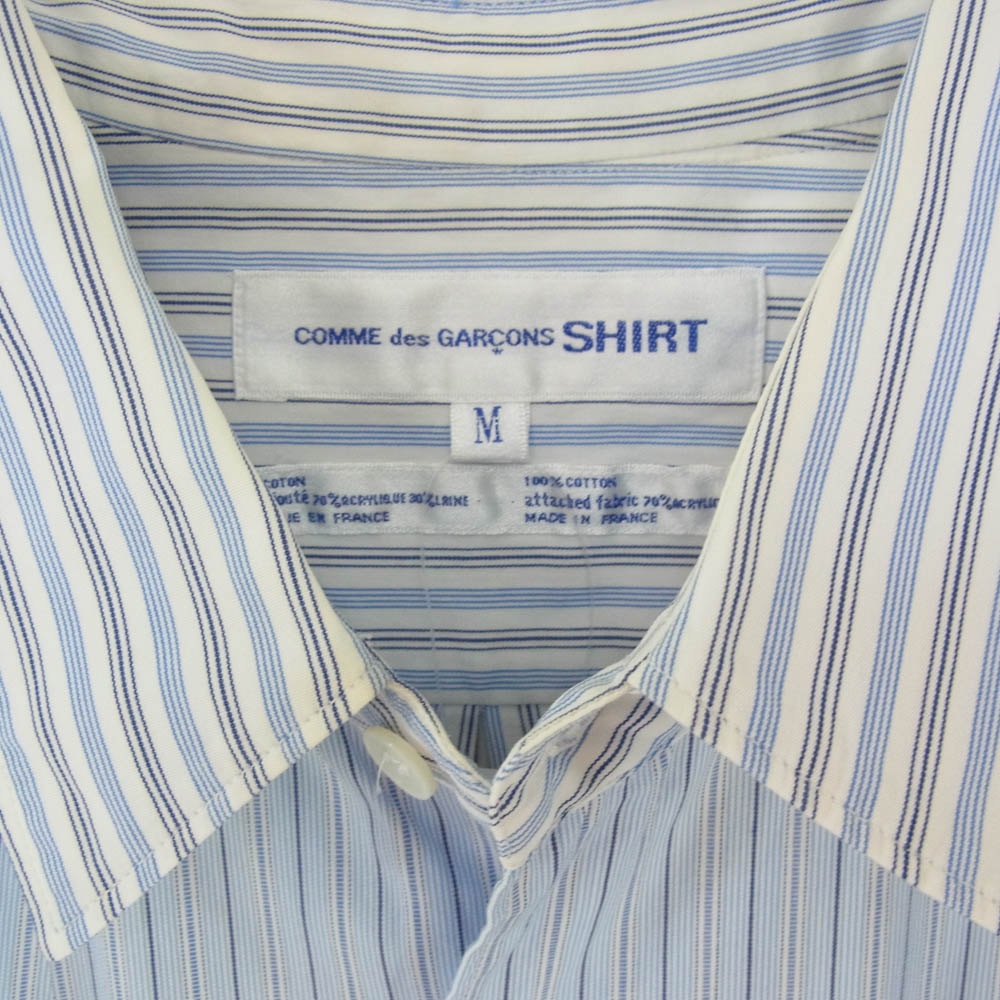 COMME des GARCONS コムデギャルソン D-TK9210 CDG SHIRT 切替 ニット コンビ ストライプ 長袖 シャツ ブルー系 M【中古】