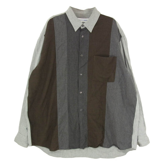 COMME des GARCONS コムデギャルソン CDG SHIRT パッチワーク チェック ストライプ 長袖 シャツ グレー系 M【中古】