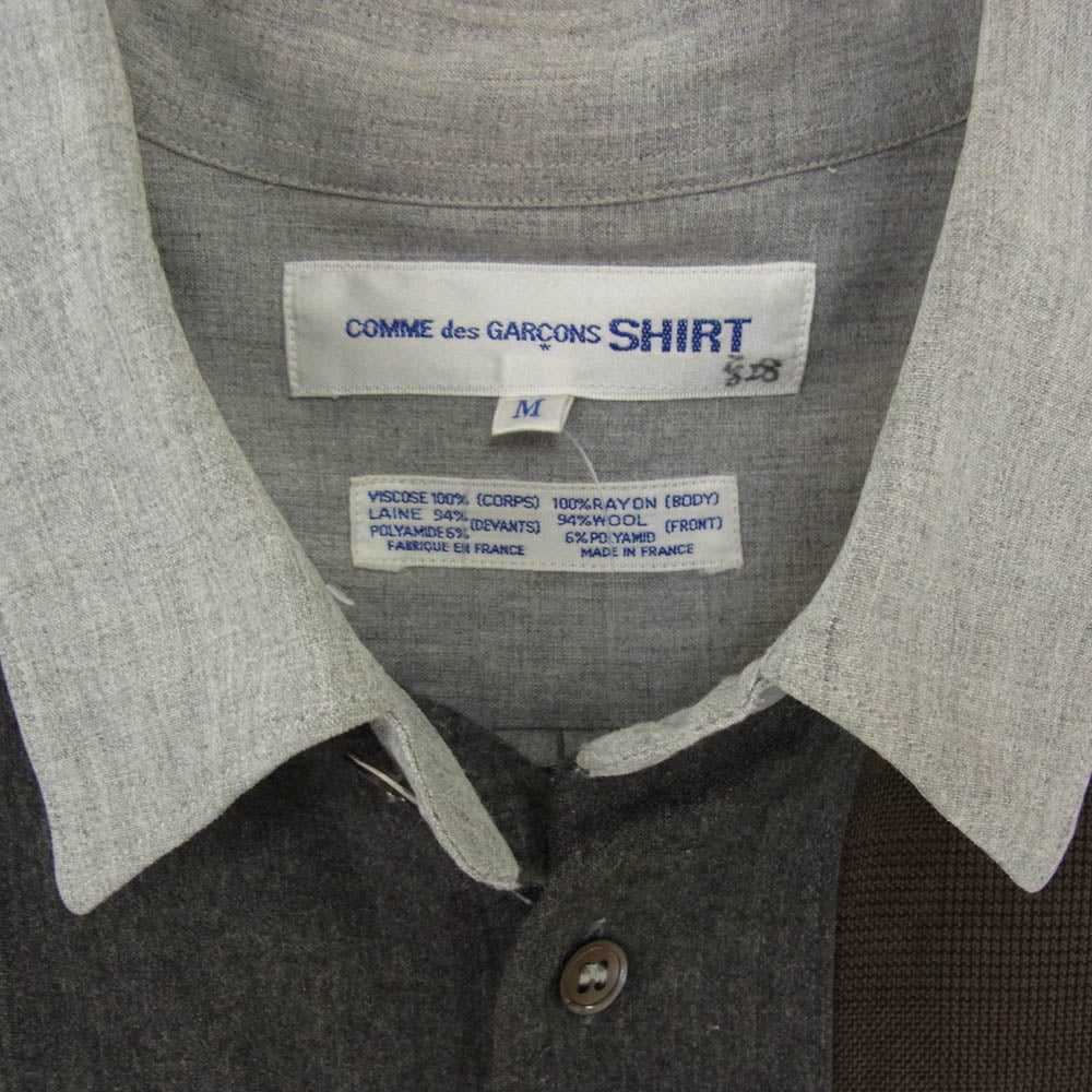 COMME des GARCONS コムデギャルソン CDG SHIRT パッチワーク チェック ストライプ 長袖 シャツ グレー系 M【中古】