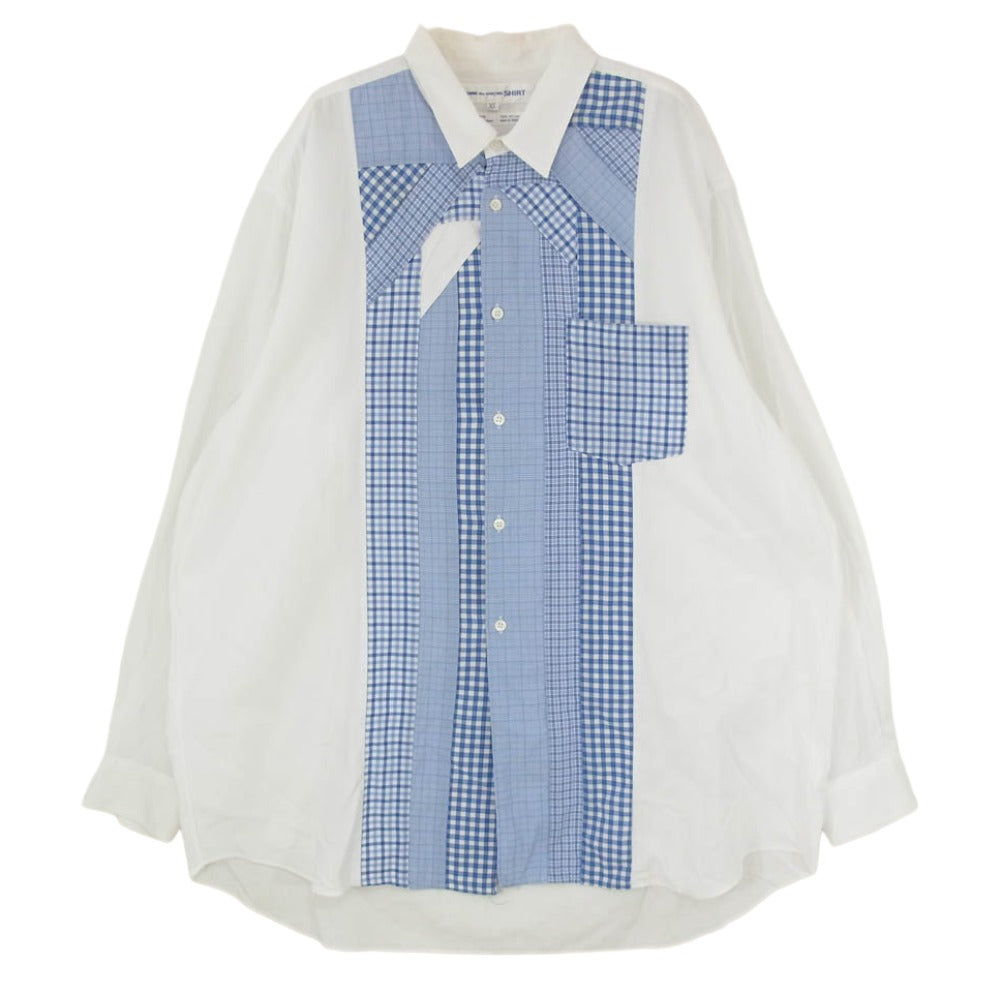 COMME des GARCONS コムデギャルソン CDG SHIRT パッチワーク チェック 長袖 シャツ ブルー系 XL【中古】