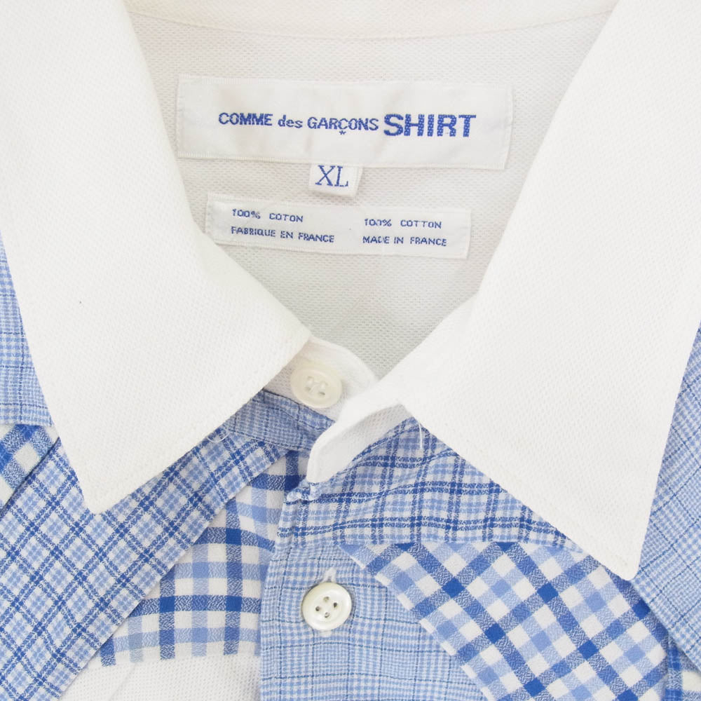 COMME des GARCONS コムデギャルソン CDG SHIRT パッチワーク チェック 長袖 シャツ ブルー系 XL【中古】