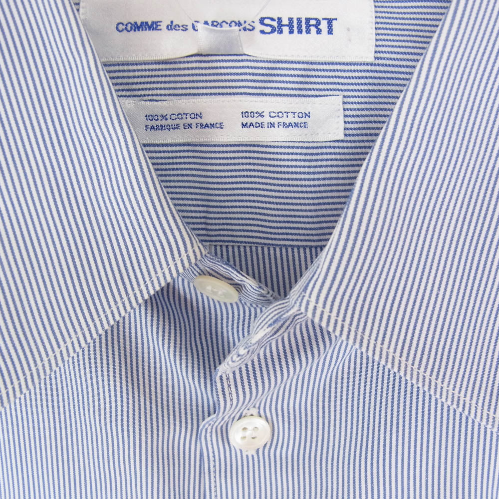 COMME des GARCONS コムデギャルソン CDG SHIRT ストライプ フラワー刺繍 長袖 シャツ ブルー系 M【中古】