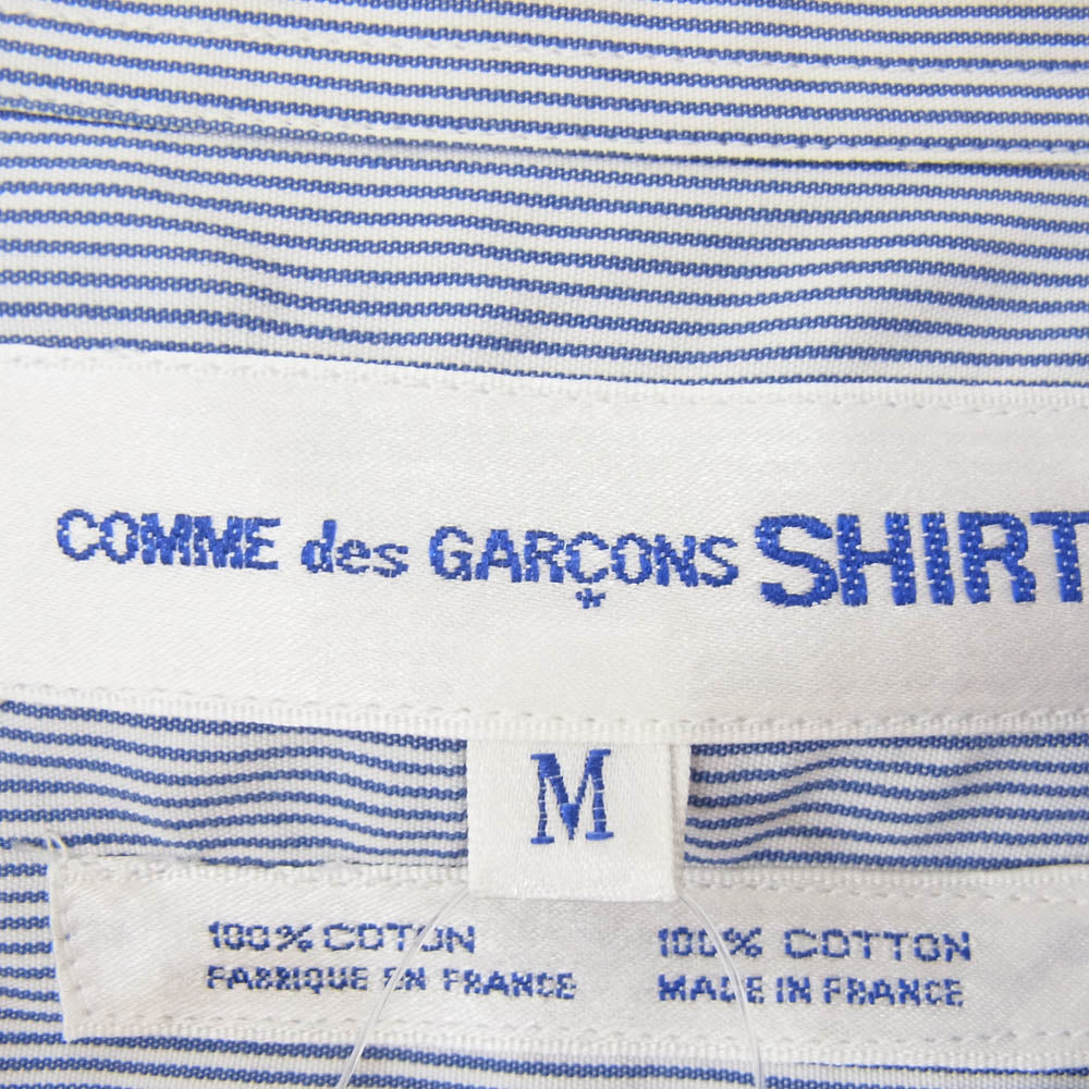 COMME des GARCONS コムデギャルソン CDG SHIRT ストライプ フラワー刺繍 長袖 シャツ ブルー系 M【中古】