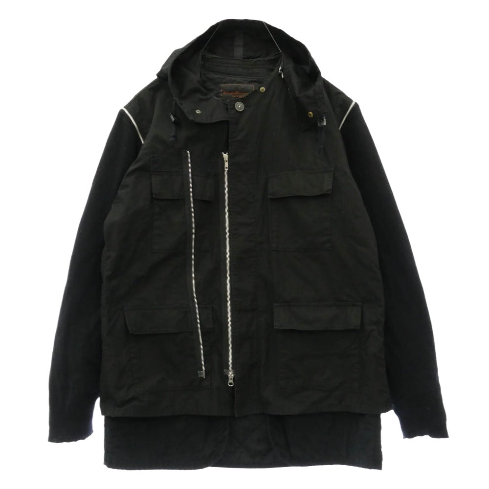 UNDERCOVER アンダーカバー 04AW B254-B16 but期 カシミヤ切替 リップストップ レイヤード ブルゾン フード付き ジャケット ブラック系 L【中古】