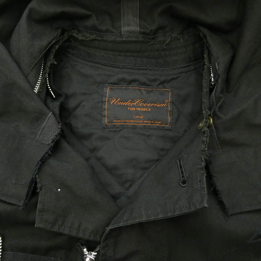 UNDERCOVER アンダーカバー 04AW B254-B16 but期 カシミヤ切替 リップストップ レイヤード ブルゾン フード付き ジャケット ブラック系 L【中古】