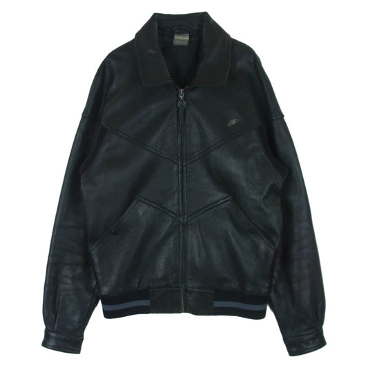 NIKE ナイキ ラムレザー 羊革 ポリエステル ブルゾン レザー ジャケット ブラック系 M【中古】