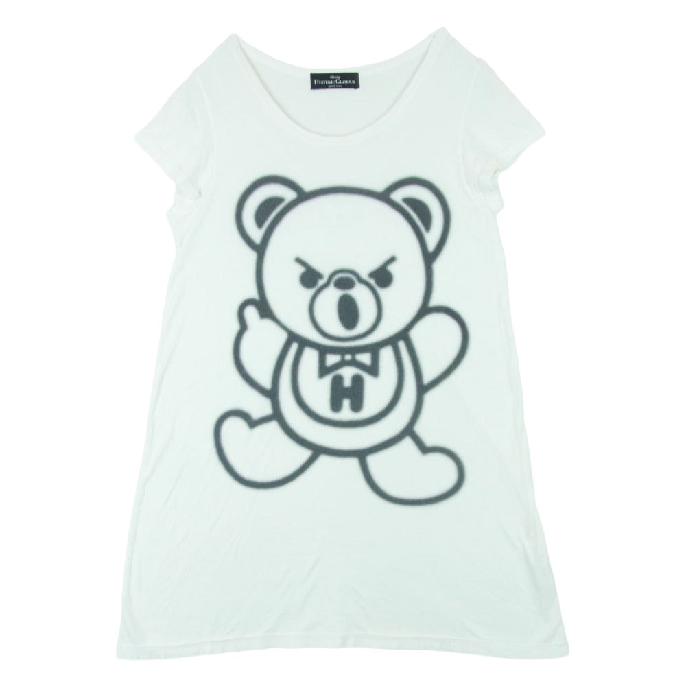HYSTERIC GLAMOUR ヒステリックグラマー 2CT-2090 ヒスベア プリント ロング Tシャツ 半袖 カットソー ワンピース ホワイト系 FREE【中古】