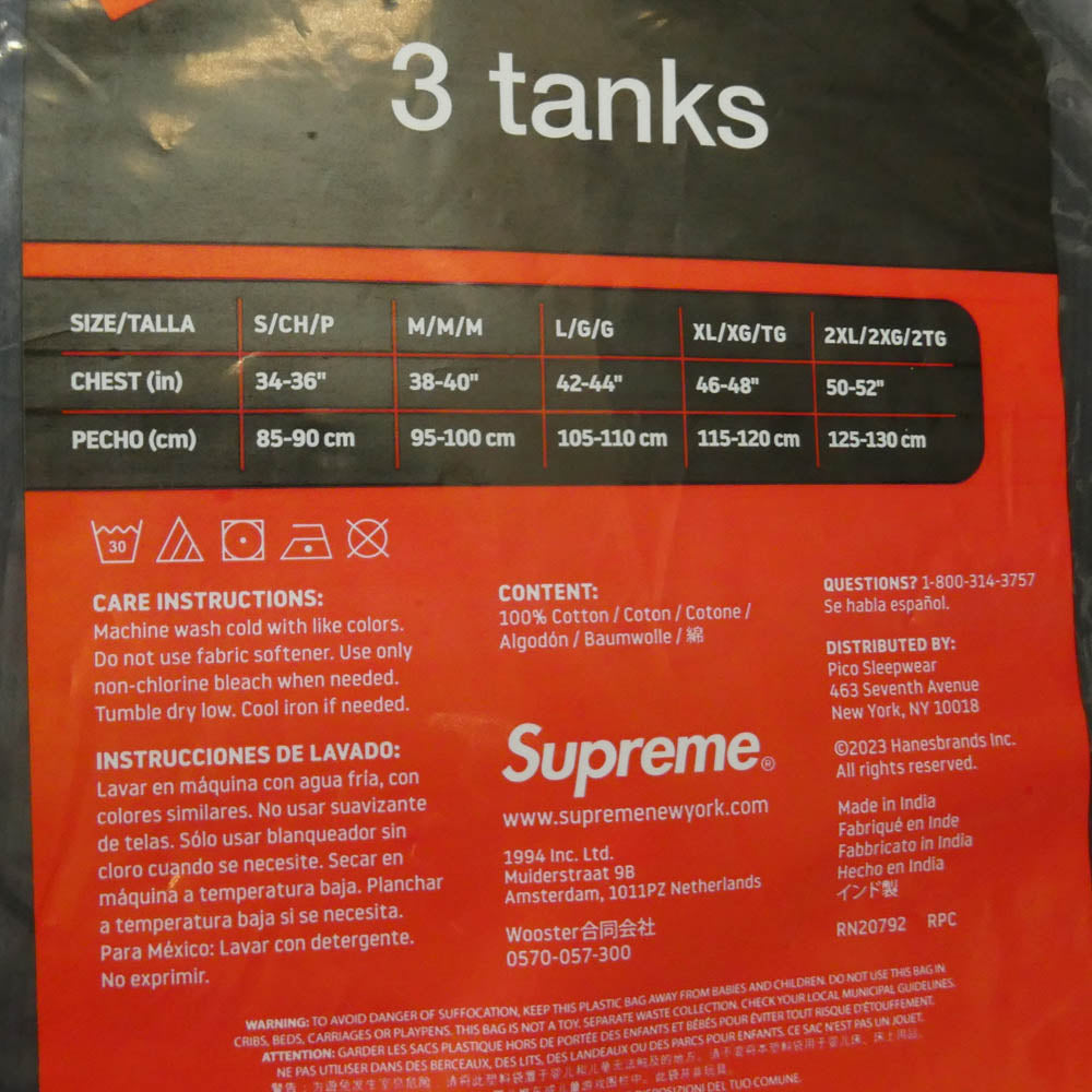 Supreme シュプリーム 21SS ×Hanes ヘインズ Tagless Tank 3Pack タグレス タンクトップ 3枚セット ブラック系 M【極上美品】【中古】