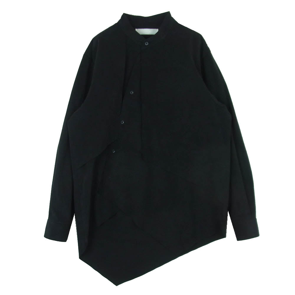 エトセンス フェイクスエード スタンドカラー 変形 レイヤード 長袖 シャツ 日本製 ブラック系 1【中古】