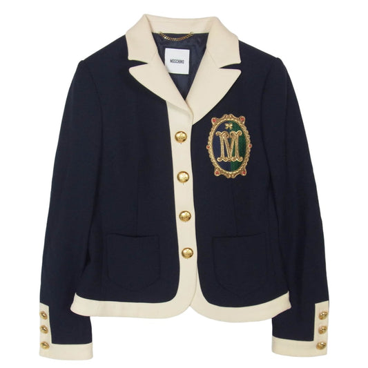 MOSCHINO モスキーノ テーラード ワッペン ブレザー ジャケット ダークネイビー系 36【中古】