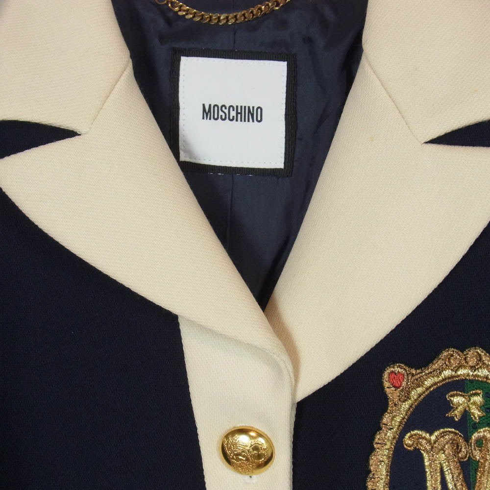MOSCHINO モスキーノ テーラード ワッペン ブレザー ジャケット ダークネイビー系 36【中古】