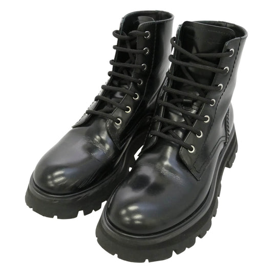 Alexander McQueen アレキサンダーマックイーン 657569 レザー レースアップ ショート コンバット ブーツ ブラック系 36【中古】