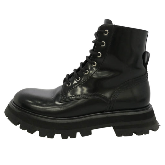 Alexander McQueen アレキサンダーマックイーン 657569 レザー レースアップ ショート コンバット ブーツ ブラック系 36【中古】