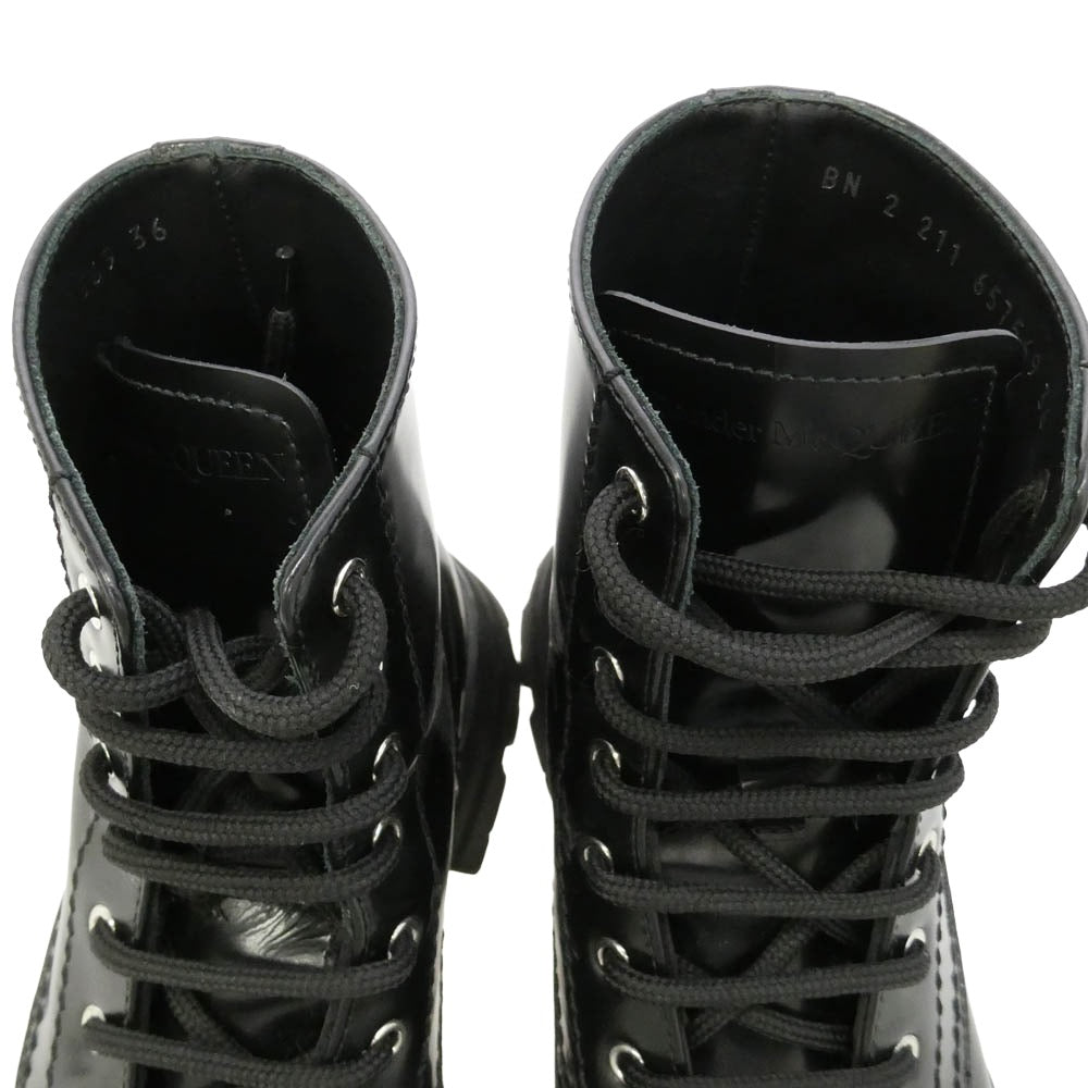 Alexander McQueen アレキサンダーマックイーン 657569 レザー レースアップ ショート コンバット ブーツ ブラック系 36【中古】