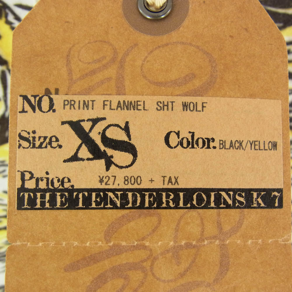 TENDERLOIN テンダーロイン T-PRINT FLANNEL SHT WOLF オープンカラー ウルフ柄 フランネル シャツ 長袖 イエロー系 XS【中古】