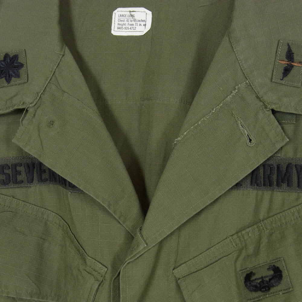 アメリカ軍 8405-935-4712 60s ヴィンテージ ワッペン付き Jungle Coat ジャングル ファティーグ コート ジャケット カーキ系 L【中古】
