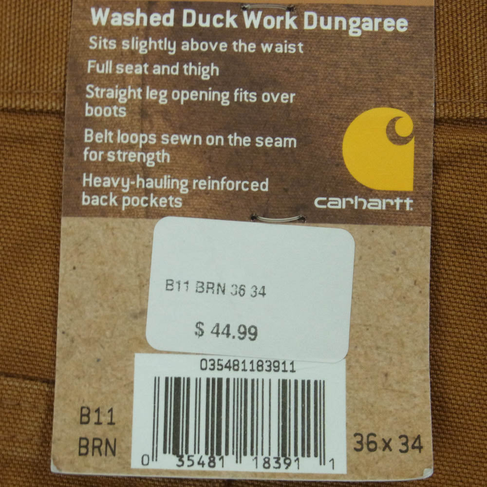 Carhartt カーハート 18年製 Washed Duck Work Dungaree ウォッシュド ダック ペインター パンツ ブラウン系 36 × 34【新古品】【未使用】【中古】