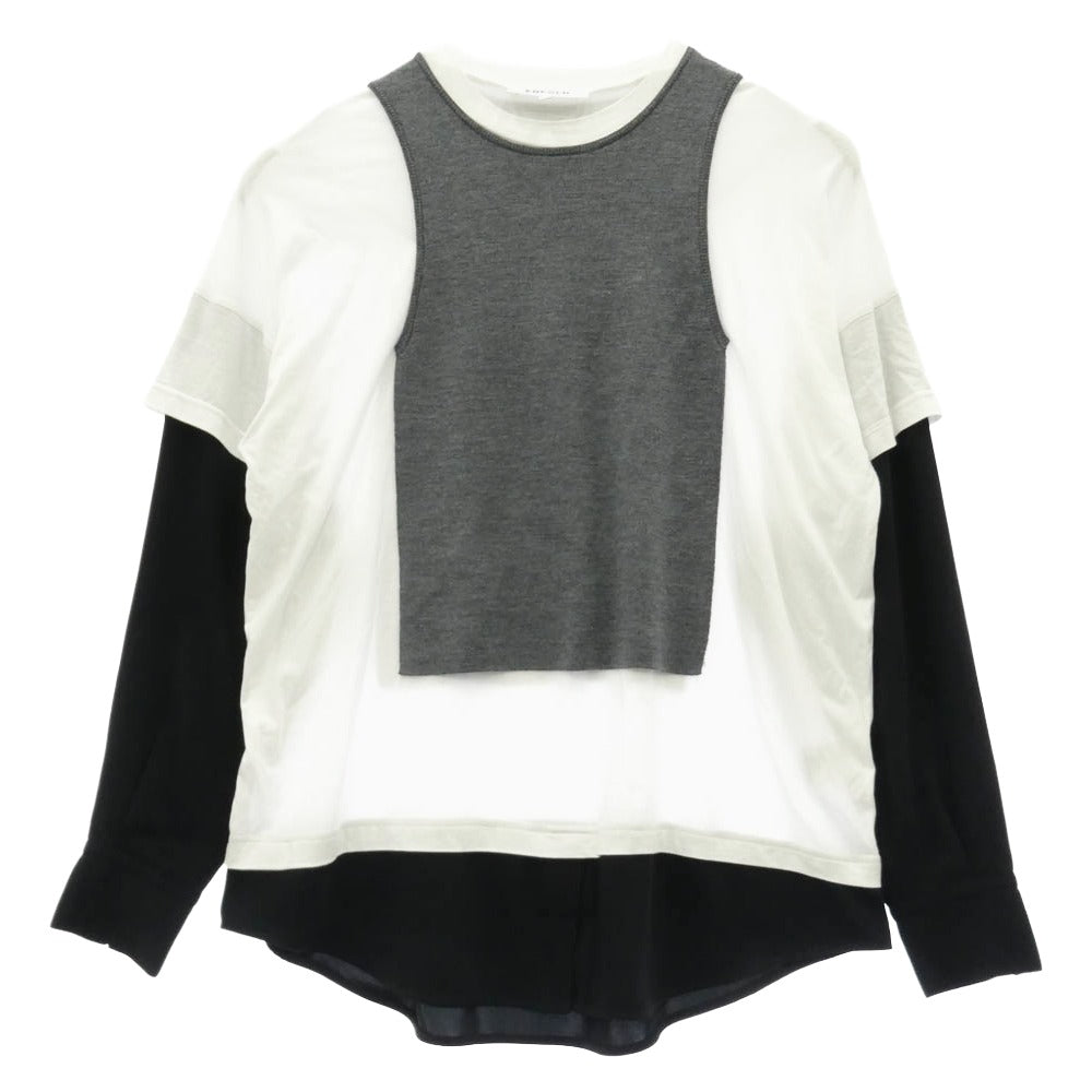 ENFOLD エンフォルド LAYERED PULLOVER レイヤード プルオーバー カットソー グレー系 ブラック系 ホワイト 38【中古】