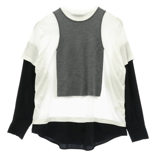 ENFOLD エンフォルド LAYERED PULLOVER レイヤード プルオーバー カットソー グレー系 ブラック系 ホワイト 38【中古】