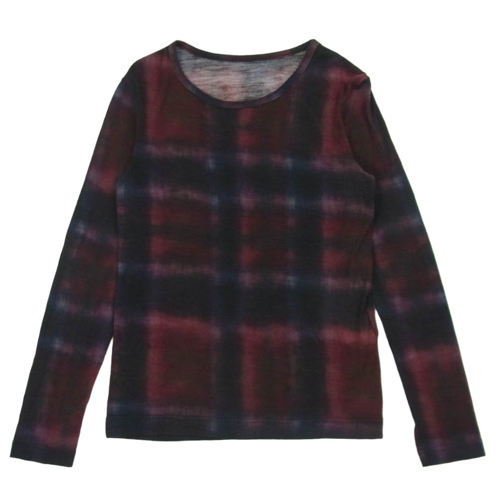 Y's Yohji Yamamoto ワイズ ヨウジヤマモト 22AW YE-T75-173-1-02 ぼかし チェック ウール 長袖 カットソー レッド系 ブラック系 2【中古】
