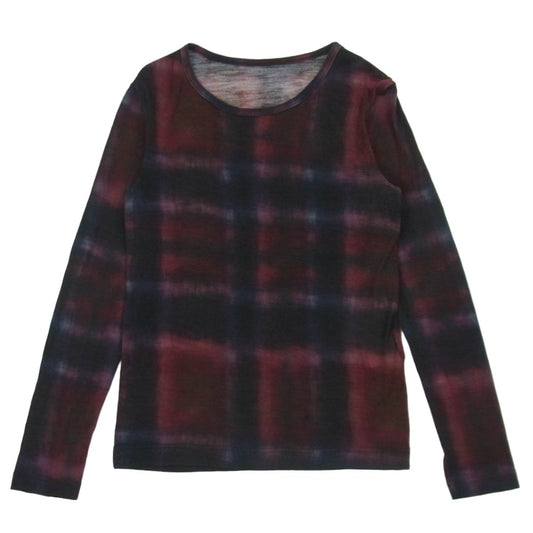Y's Yohji Yamamoto ワイズ ヨウジヤマモト 22AW YE-T75-173-1-02 ぼかし チェック ウール 長袖 カットソー レッド系 ブラック系 2【中古】