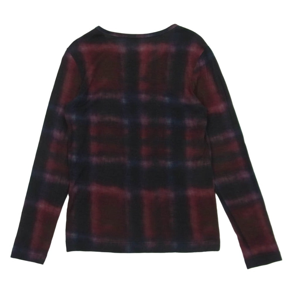 Y's Yohji Yamamoto ワイズ ヨウジヤマモト 22AW YE-T75-173-1-02 ぼかし チェック ウール 長袖 カットソー レッド系 ブラック系 2【中古】