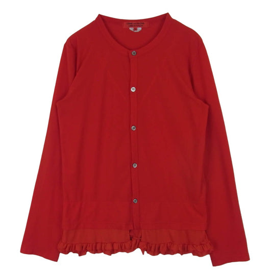 COMME des GARCONS コムデギャルソン 14AW RN-T008 コムコム ポリエステル フリル クルーネック カットソー カーディガン レッド系 M【中古】