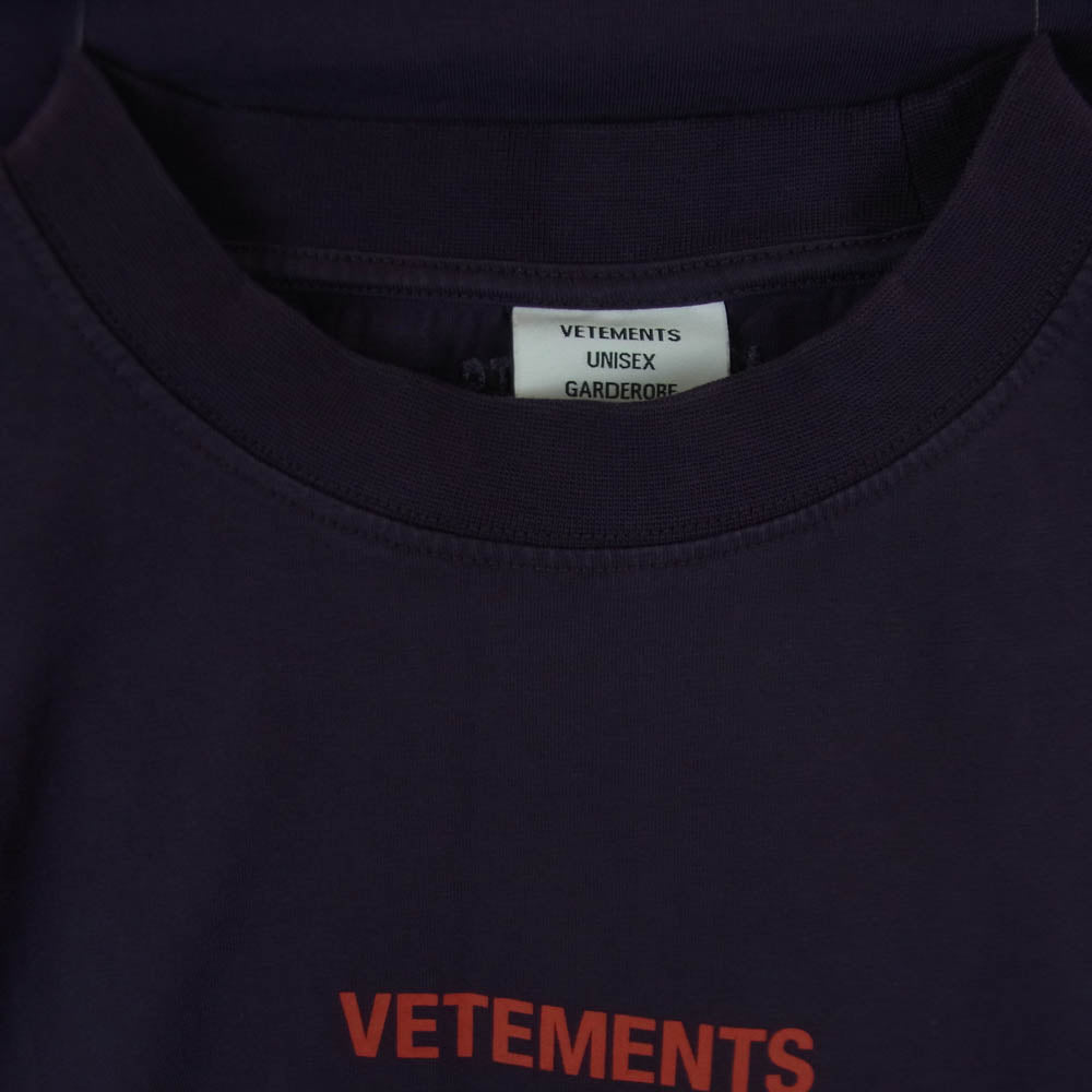VETEMENTS ヴェトモン UE52TR120L LOGO LABEL T-SHIRT ロゴ ラベル Tシャツ 半袖 カットソー パープル系 M【中古】