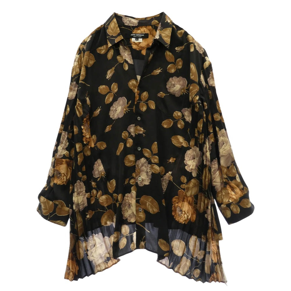 JUNYA WATANABE COMME des GARCONS ジュンヤワタナベコムデギャルソン JB-B010 AD2018 花柄 サイドプリーツ エステル フラワー プリント シャツ ブラウス ダークブラウン系 ブラウン系 S【中古】