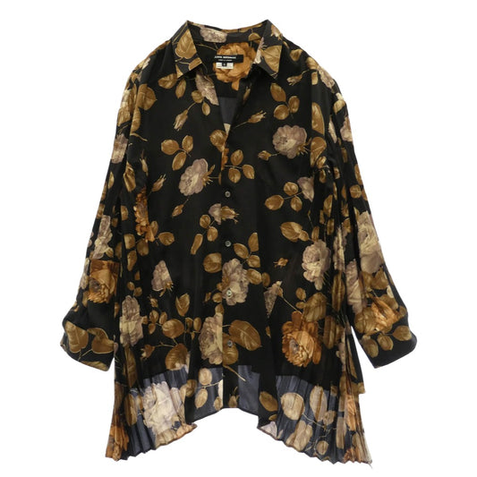 JUNYA WATANABE COMME des GARCONS ジュンヤワタナベコムデギャルソン JB-B010 AD2018 花柄 サイドプリーツ エステル フラワー プリント シャツ ブラウス ダークブラウン系 ブラウン系 S【中古】