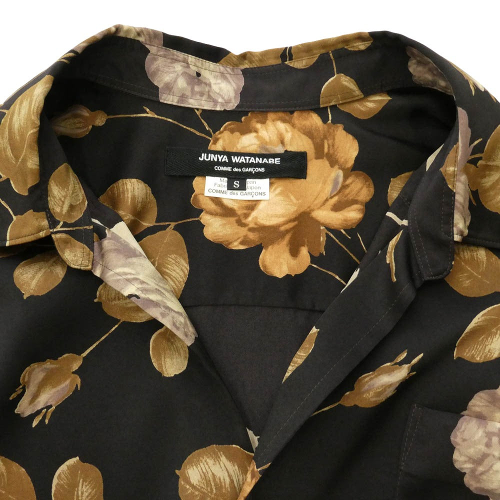 JUNYA WATANABE COMME des GARCONS ジュンヤワタナベコムデギャルソン JB-B010 AD2018 花柄 サイドプリーツ エステル フラワー プリント シャツ ブラウス ダークブラウン系 ブラウン系 S【中古】