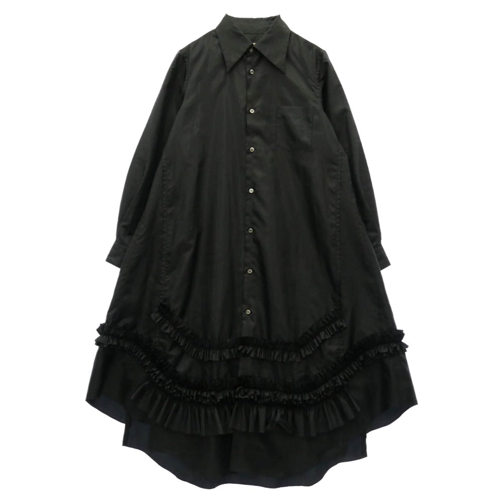 COMME des GARCONS コムデギャルソン 19AW GD-B017 本ライン 裾フリル ポリエステル ロング シャツ ワンピース ブラック系 M【中古】