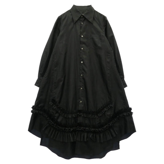 COMME des GARCONS コムデギャルソン 19AW GD-B017 本ライン 裾フリル ポリエステル ロング シャツ ワンピース ブラック系 M【中古】
