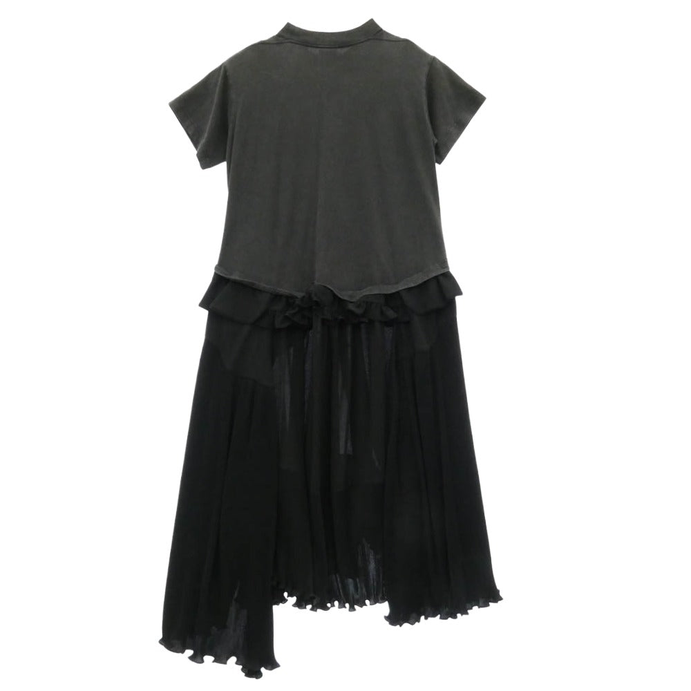 BALENCIAGA バレンシアガ 725106 TLO32 フリル プリーツ ドッキング 切り替え Tシャツ 半袖 ワンピース ブラック系 34【中古】