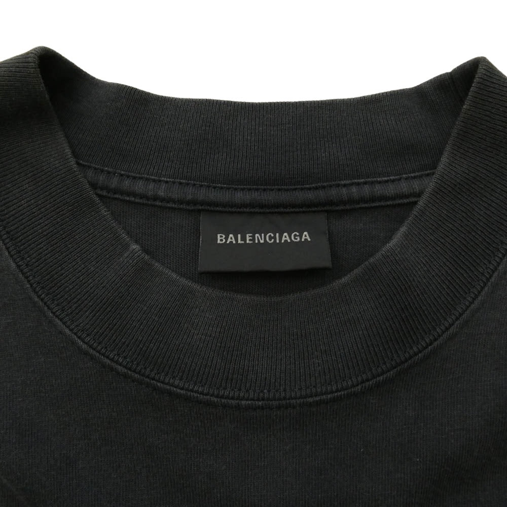 BALENCIAGA バレンシアガ 725106 TLO32 フリル プリーツ ドッキング 切り替え Tシャツ 半袖 ワンピース ブラック系 34【中古】